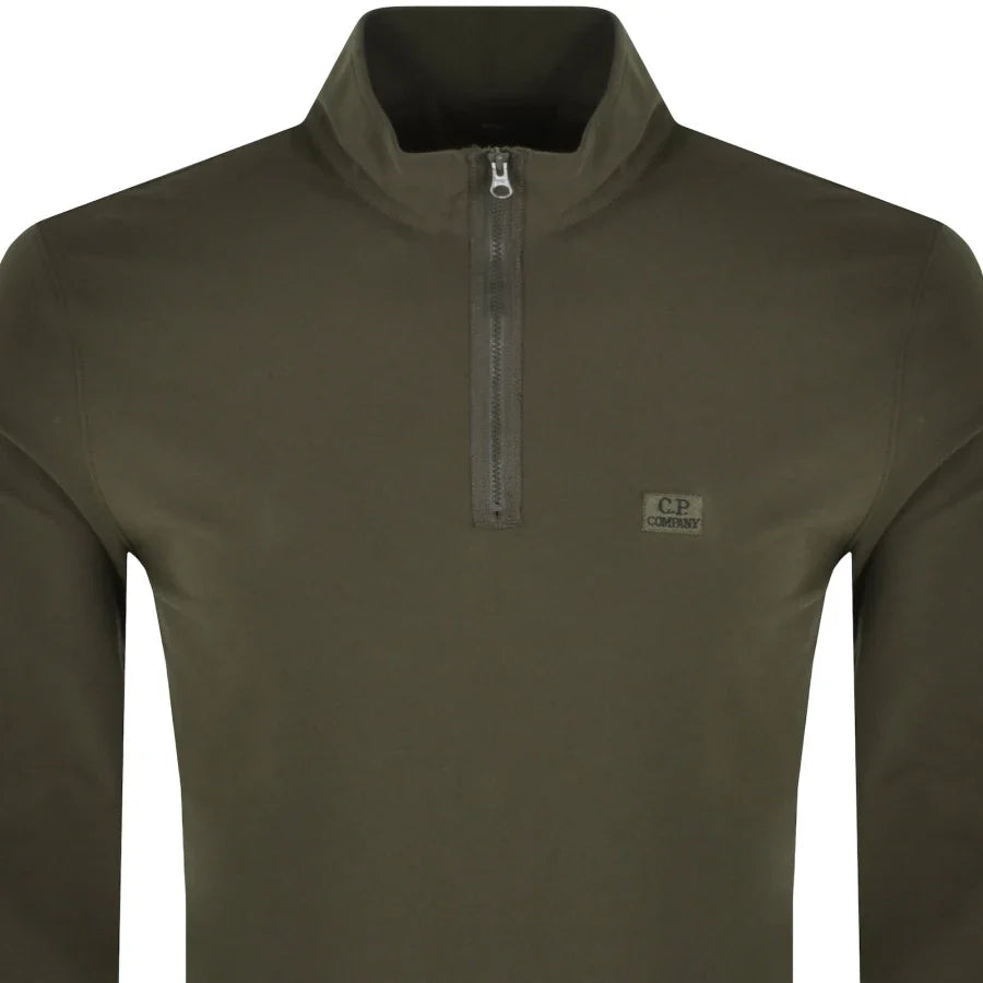 Cp Company Stretch Piquet Quarter Zip Polo Sweatshirt in Ivy Green