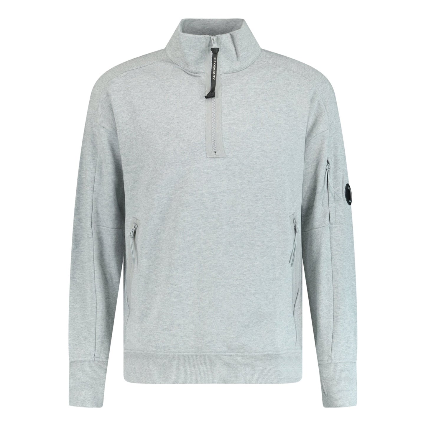 CP Company Collar 1/4 Zip Diagonal Raised Fleece Grey Melange
