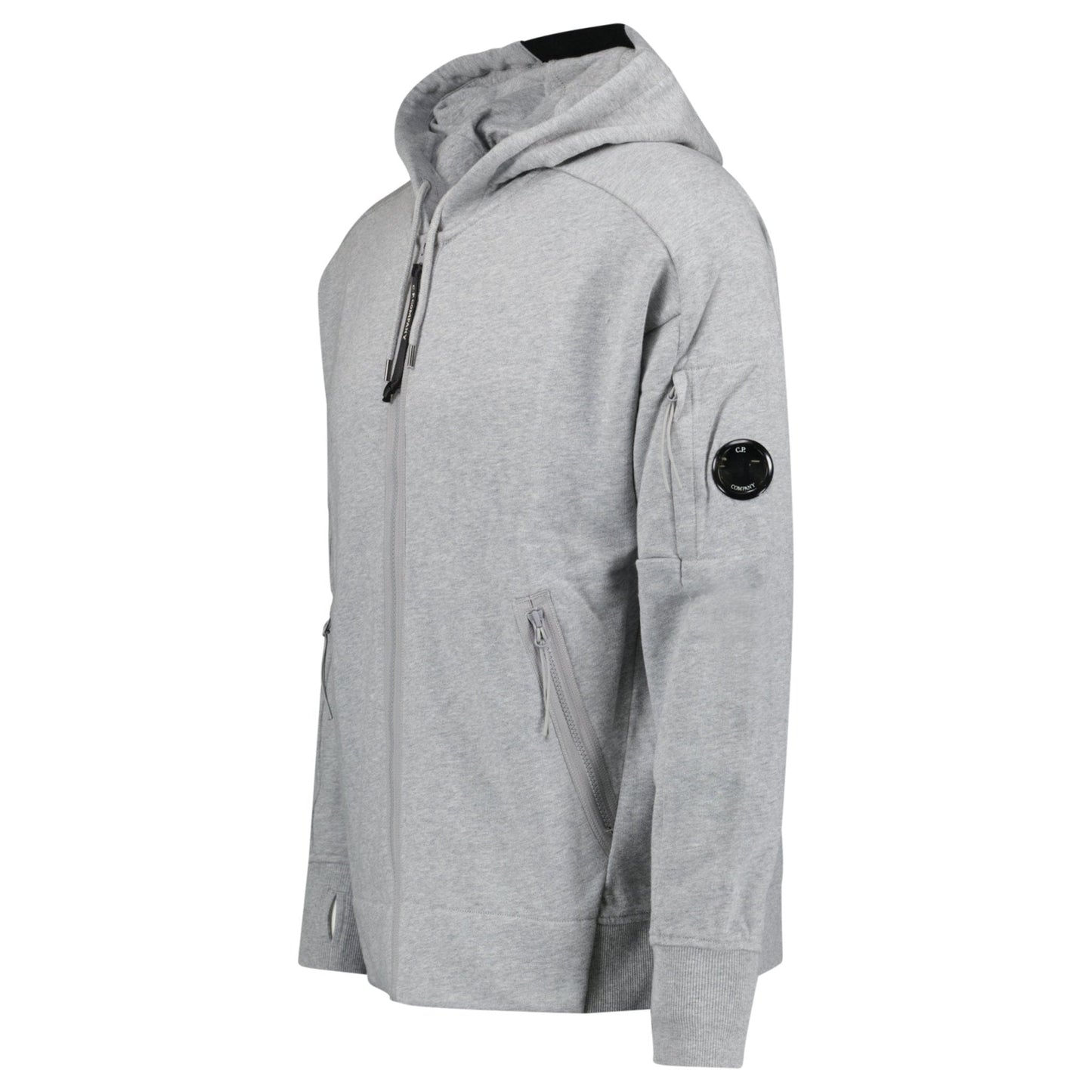 CP Company Diagonal Raised Fleece Full Zip Hooded Sweatshirt in Grey Melange
