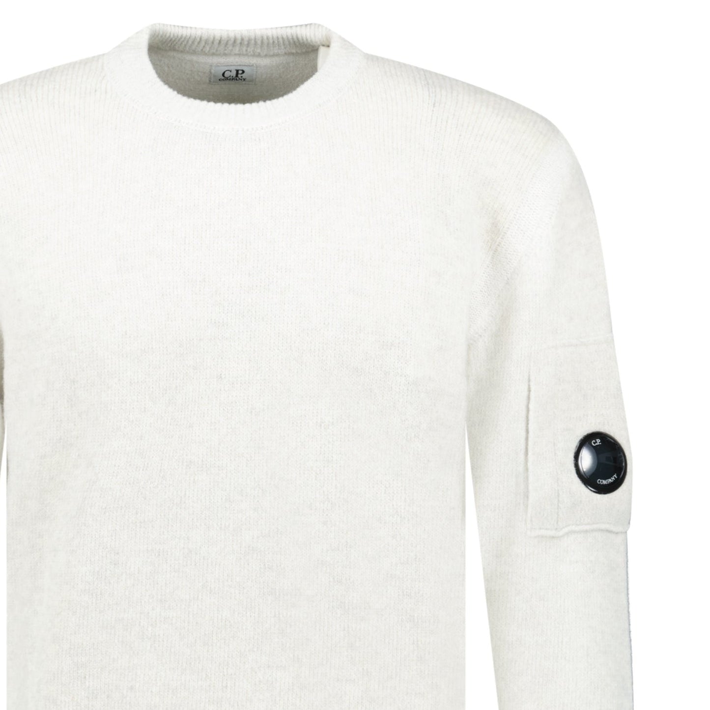 CP Company Fleece Knit Crewneck Vanisé Lens Knit Jumper White Melange