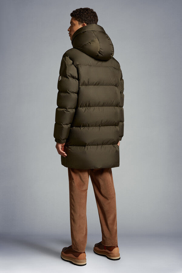Moncler Alagon Long Down Jacket In Khaki