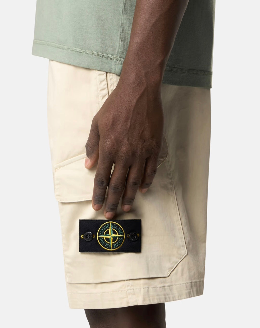 Stone Island L100l03 Regular Fit Stretch Satin Cargo Shorts In Sand