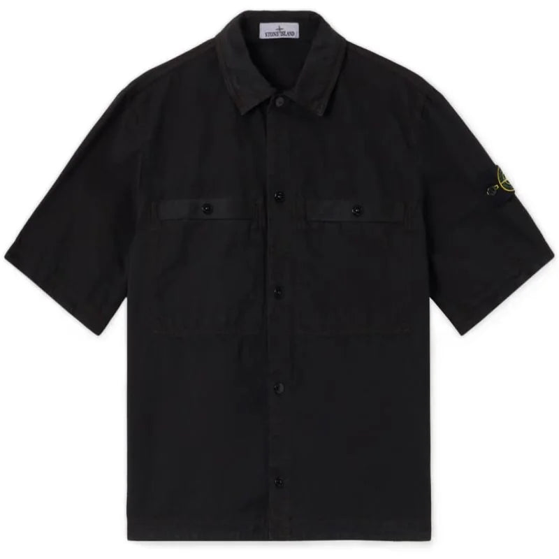 Stone Island Old Effect Short Sleeve Shirt In Black