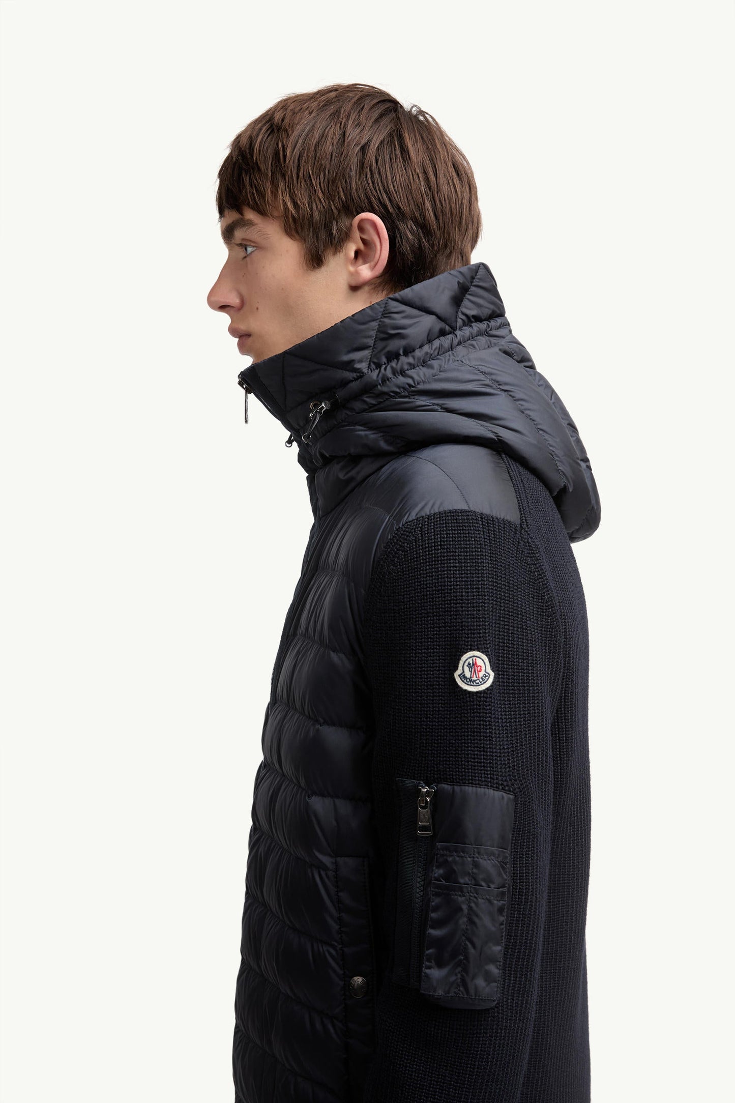 Moncler Padded Wool Cardigan In Navy