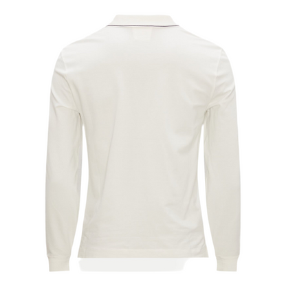 Cp Company 070A Slim Fit Long Sleeve Stretch Piquet Polo Shirt in White