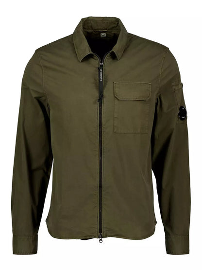 Cp Company Gabardine Zip Overshirt In Ivy Green