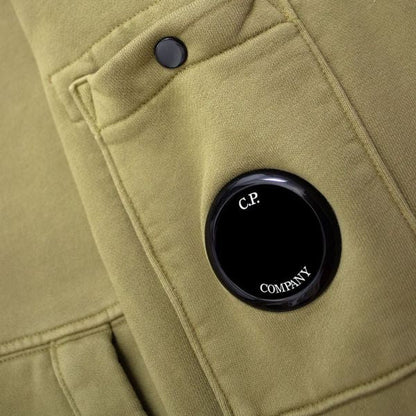 Cp Company Garment Dyed Overhead Lens Hoodie In Green Olive