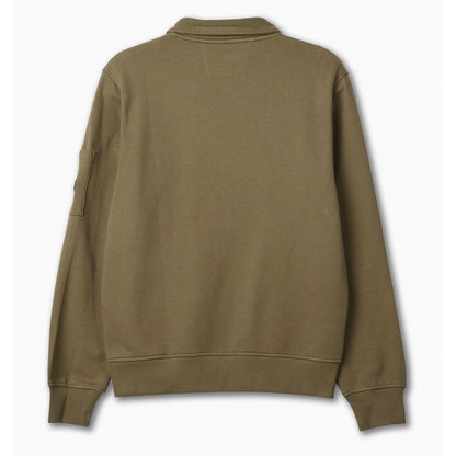 Cp Company Diagonal Raised Fleece Full Zip Lens Sweatshirt in Butternut Brown