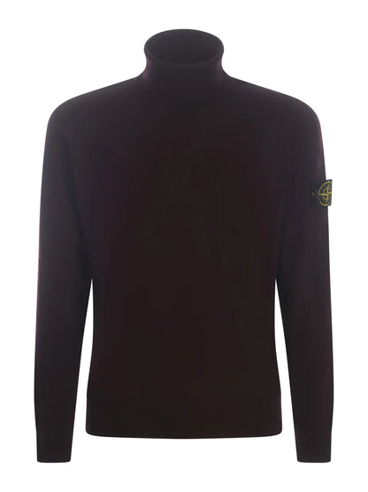 Stone Island Roll Neck Knit Sweatshirt in Burgundy
