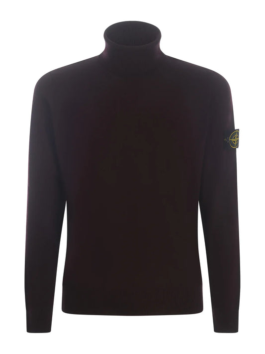 Stone Island Roll Neck Knit Sweatshirt in Burgundy
