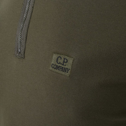 Cp Company Stretch Piquet Quarter Zip Polo Sweatshirt in Ivy Green