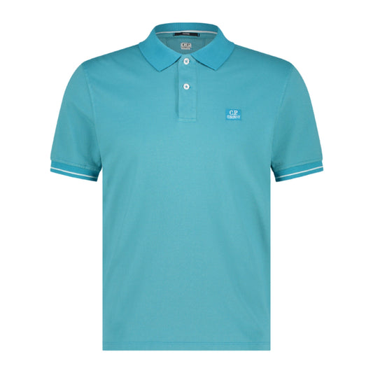Cp Company Tacting Piquet Logo Polo Shirt In Tile Blue