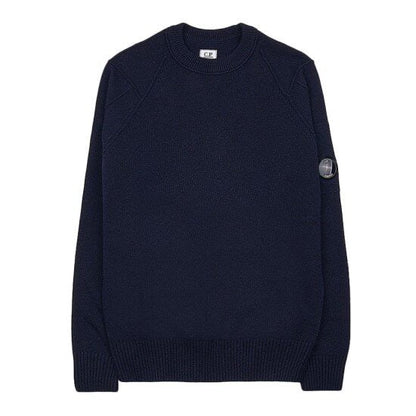 Cp Company Lambswool Lens Knit Sweatshirt In Navy