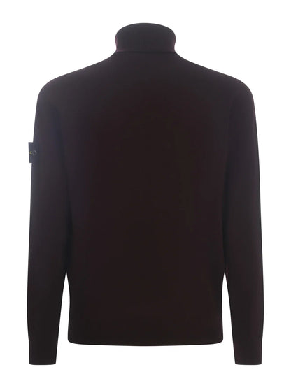 Stone Island Roll Neck Knit Sweatshirt in Burgundy
