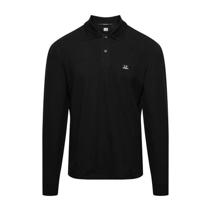 Cp Company 100A Stretch Piquet Long Sleeve Polo Shirt in Black