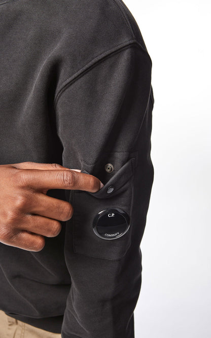 Cp Company Brushed Emerized Resist Dyed Lens in Sweatshirt in Black