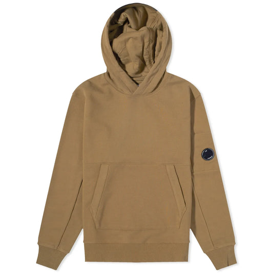 Cp Company Heavy Lens Overhead Hoodie In Butternut Brown
