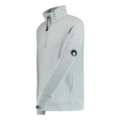 CP Company Collar 1/4 Zip Diagonal Raised Fleece Grey Melange