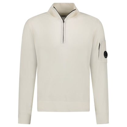 CP Company Collar 1/4 Zip Knitted Lens Fleece Gauze White