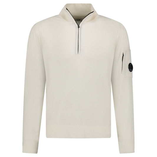 CP Company Collar 1/4 Zip Knitted Lens Fleece Gauze White