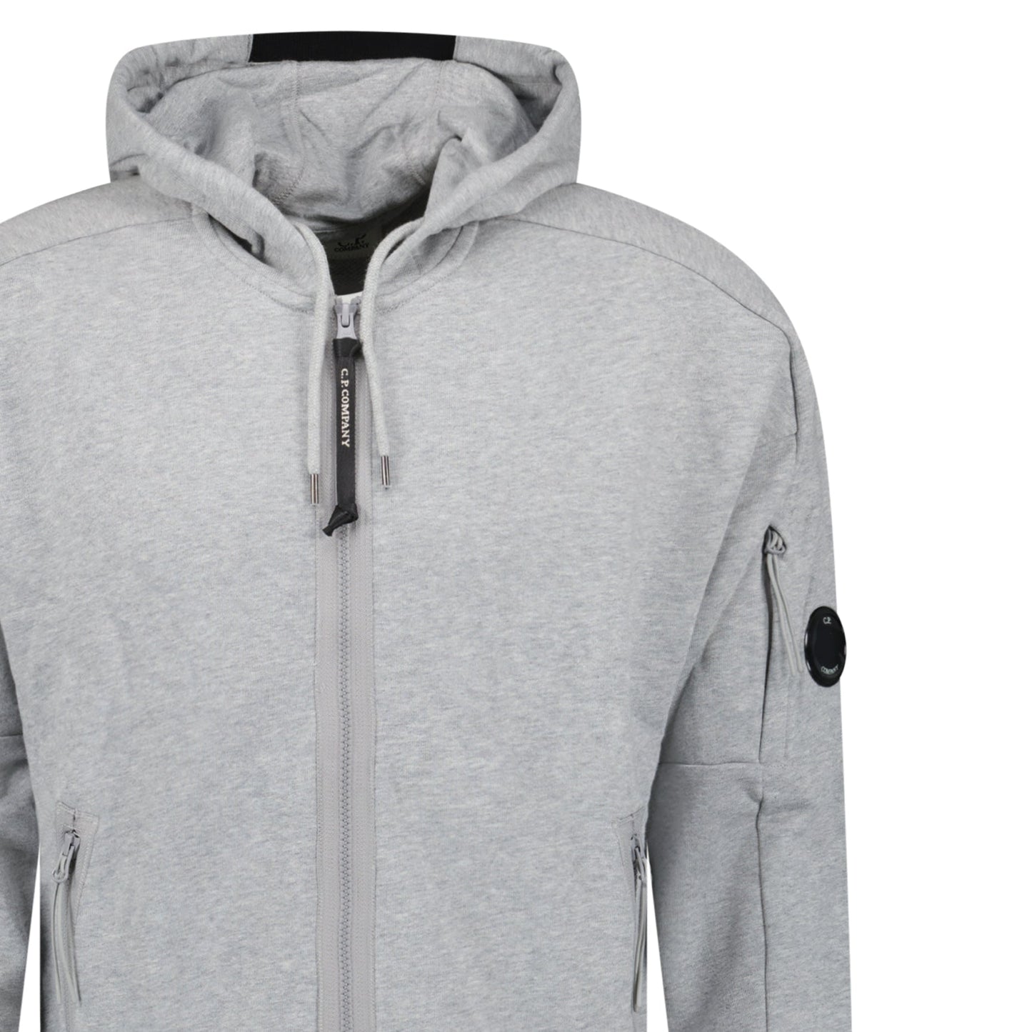 CP Company Diagonal Raised Fleece Full Zip Hooded Sweatshirt in Grey Melange