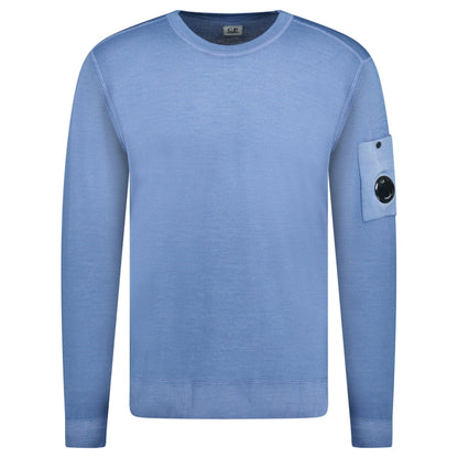 CP Company Dyed Merino Crew Neck Ribbed Knitted Jumper Flint Blue