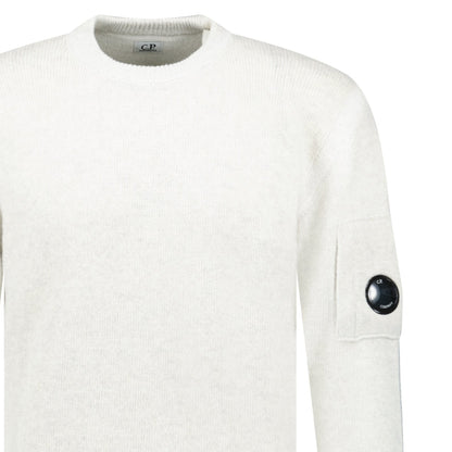 CP Company Fleece Knit Crewneck Vanisé Lens Knit Jumper White Melange