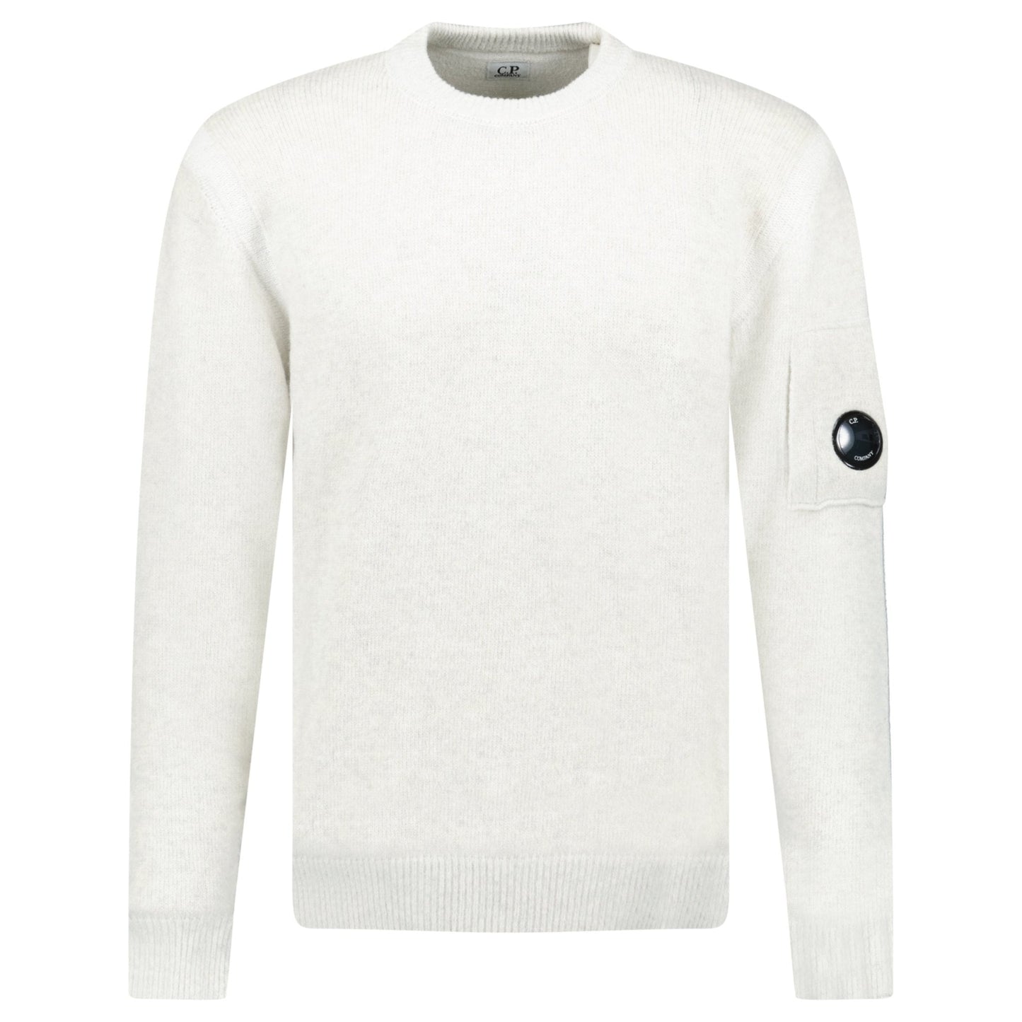 CP Company Fleece Knit Crewneck Vanisé Lens Knit Jumper White Melange