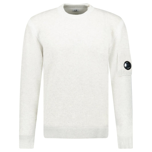 CP Company Fleece Knit Crewneck Vanisé Lens Knit Jumper White Melange