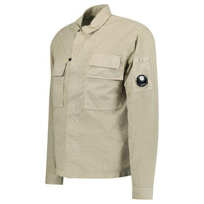 CP Company Organic Gabardine Utility Lens Shirt in Beige