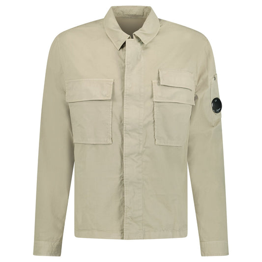 CP Company Organic Gabardine Utility Lens Shirt in Beige