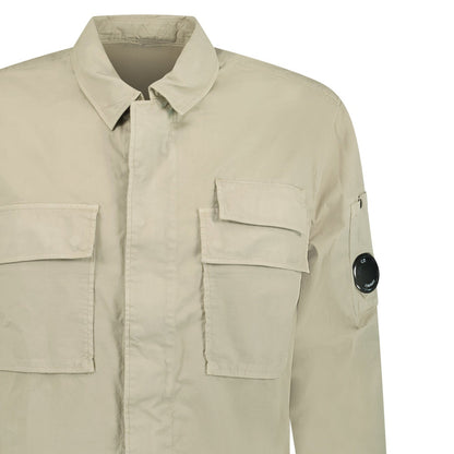 CP Company Organic Gabardine Utility Lens Shirt in Beige