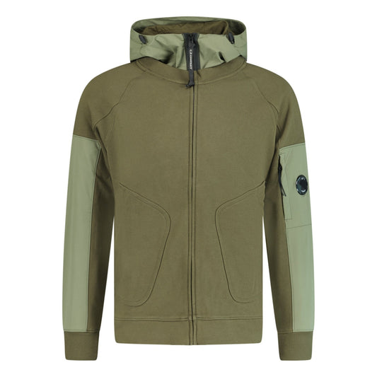 CP Company Zip-Up Lens Hooded Sweatshirt Khaki