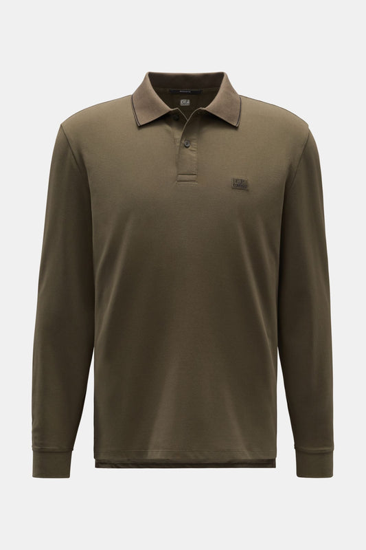 Cp Company 070A Slim Fit Long Sleeve Stretch Piquet Polo Shirt in Ivy Green