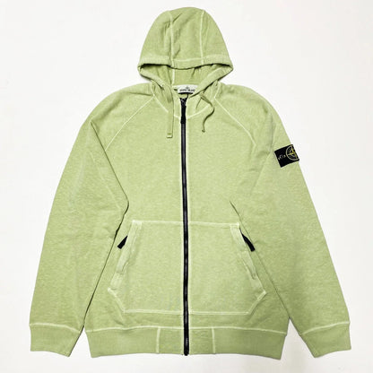 Stone Island Garment Dyed Full Zip Hoodie In Lime Green